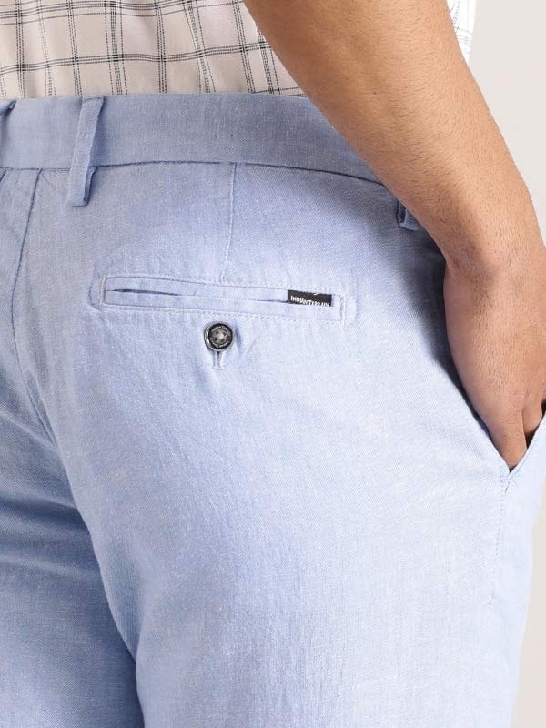 Indian Terrain Men's Slim Fit Solid Blue Trousers